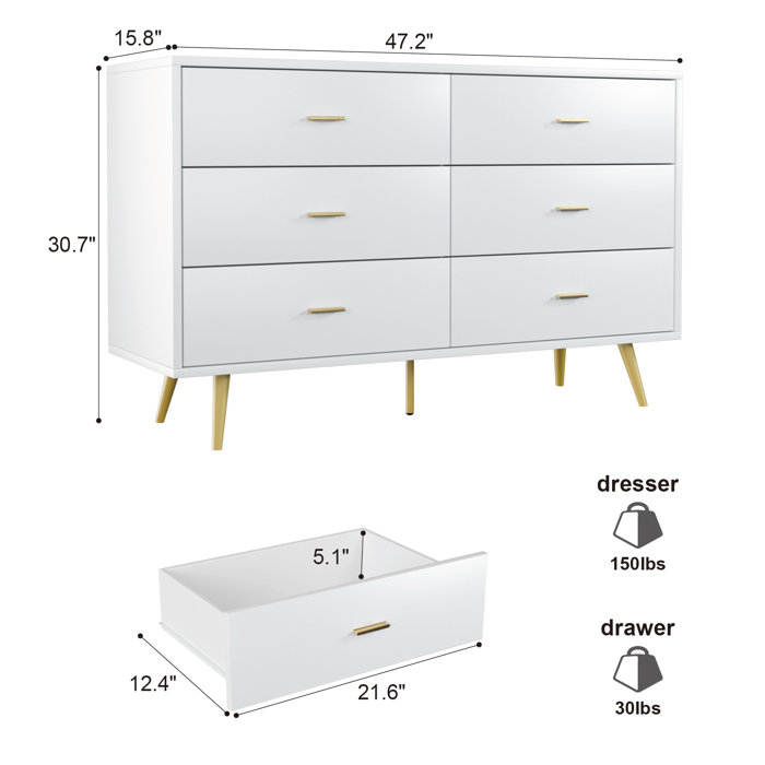 Mercer41 Kamily 6 Drawer 47.25" W Double Dresser & Reviews Wayfair